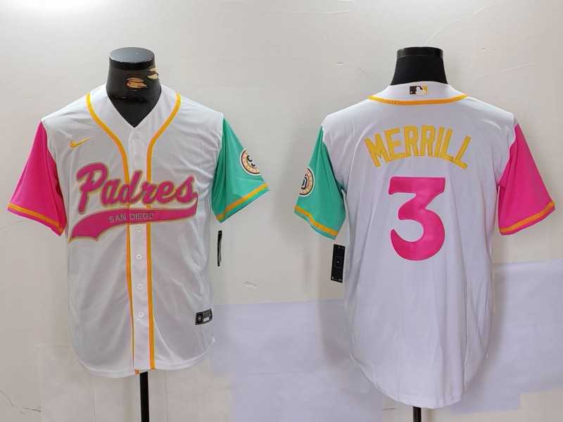 Men%27s San Diego Padres #3 Jackson Merrill White NEW 2023 City Connect Cool Base Stitched Jersey->san diego padres->MLB Jersey